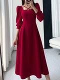 Patcute  Korean Fashion Women Vintage Casual A-Line Party Dress Elegant and Chic Solid Birthday One Pieces Vestidos Red Prom Female Robe