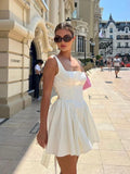 Patcute  Summer Mini Backless A Line Dress Sexy White Big Bow Cotton Dress Casual Women Birthday Holiday Dress New Arrivals