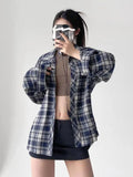 Patcute   American Retro Loose Plaid Shirt Women Clothes Long Sleeve Korean Fashion Spring Casual Shirts Streetwear Tops Blouse