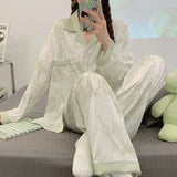 Patcute  Women Spring Autumn Long Sleeved Loungewear Ice Silk Sleepwear Suit 2024 New Fashion Sweet Pajamas Set Casual Loose Girls Nighty