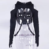 Patcute  Goth High Street European Y2k Sweaters Hooded Collar Hooded Collar Off-shoulder Sweatshirts Irregular Chain Design Sense Hoody