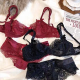 Patcute 2-Piece Versatile Lace Lingerie Set Bowknot Ballet Style Women Underwear Sheer Wireless Bra