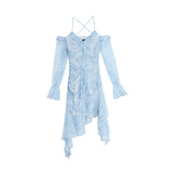 Patcute Y2K Ruffles Irregular Short Dress Women Summer New Tie Dye Flare Sleeves Spring Elegant Party Dress Prom Robe Halter Vestidos