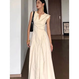 Patcute HOUZHOU Vintage Elegant Sleeveless Dress Maxi Dresses for Women 2024 Summer One-piece Long Evening Casual Wedding Party Dress