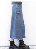 Patcute  Yaphleet Vintage Girls Y2K Elegant Denim Skirts 2024 Fashion Ladies Casual Pockets Split Skirt for Women Chic Loose Clothes