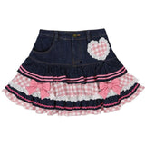 Patcute  Preppy Style Lolita Kawaii Skirts Japanese Sweet Mini Women Harajuku Cute Ball Gown Denim Skater Y2K High Waist Lace Cake Skirts