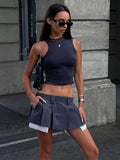 Patcute   Y2K Skirts Women Cotton Low Waist Pleated Mini Skirts Summer Harajuku Streetwear Pocket With Belts Micro Skirt