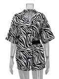 Patcute Women Two Piece Sets Outfits Zebra Printed Loose Shirt Tops And High Waist Shorts Set 2024 Casual Streetwear Summer New