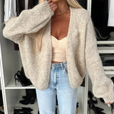 Patcute Autumn Winter Solid Color Loose Knitted Coat Women V Neck Long Sleeved Commuting Sweater 2024 Vintage High Street Warm Cardigan