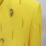 Patcute   Fashion Runway Yellow Bead Diamond 2pcs Set Women Coat Tops Back Zipper And Mini Short Skirts Suits