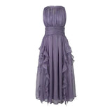 Patcute Women's Holiday Boho Party Dress Female See Through Purple Chiffon Sequins Ruffle Pleated Waist Long Robe Date Ball Vestidos