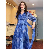 Patcute  Korean Fashion Puff Sleeve Floral Dress Loose Waist With Bandage New Women's Summer Dresses Elegant Casual Midi Vestidos Mujer