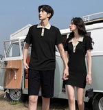 Patcute 2024 Summer Fashion Casual Cotton High Waisted A-line Women's Polo Shirt Dress With Men Polo T-shirt Top For Couple Clothes