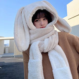 Patcute  Hat Scarf Gloves all-in-one three-piece Winter Sweet Cute Rabbit Ears Plush Scarf Hat Outdoor Warm Cap Free Shipping