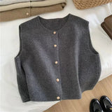 Patcute Office Lady Elegant Tops Spring Autumn Women's Solid Button V-Neck Sleeveless Casual Sweater Knitted Cardigan Vest Coats