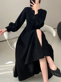 Patcute  Spring Elegant Women Fashion New Casual Black Dress Vintage A-Line Solid Party Birthday Robe Female Chic Clothes Mujers