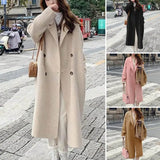 Patcute  Women Mid-length Coat with Double Pocket Design Stylish Double-breasted Women's Winter Coat with Mid-length Lapel Warm for Cold