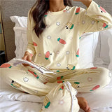 Patcute  Print Women Sleepwear New Cartoon Carrot Underwear Pajama Long Cute Sets Spring Set Two-pieces Sleeve