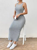 Patcute 2024 Summer Backless Knit Bodycon Long Dress Women's Elegant Sleeveless O Neck Tank Dress Street Vacation Beach Casual Sundress