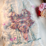 Patcute Fairy Lingerie Floral Transparent Underwear Ruffle Garter Intimate Delicate Underwear Beautiful See Through Outfits