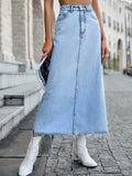 Patcute  Women Ligh Blue Long Denim Skirt Ladies Maong Maxi High Waist Jean A Line Skirt Dress For Women