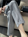 Patcute  High-waisted Tweed Straight Pants 2024 Autumn/Winter New Women' S Pants Loose Casual Herringbone Warm Thickened Cropped Pants