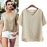 Patcute Women Tee Tops Summer V-Neck Loose Leisure Linen T-shirts Women's Short Sleeve T-shirt Womens t shirt