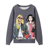 Patcute  Autumn/Winter New Product Women's Fashion and Casual Versatile Loose Round Neck Long Sleeve Printed Sweater