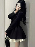 Patcute  Korean Fashion Black Suit Dress Women Long Sleeve Lapel Autumn Spring Y2K Kawaii Birthday Party A-line Princess Vestidos Mujer