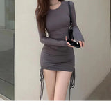 Patcute Women Summer Autumn Sexy Casual dress Fashion Elegent Black Long Sleeve Dress