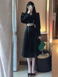 Patcute Black suit two-piece women's short coat A-line high waist slit skirt fashion high-quality office suit two-piece elegant dresses