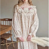 Patcute  Dress Long 2024 One Collar Wear Piece Spring Sleepwear Ruffles Square Sleeve Night Pajamas Women Korean Nightgown New Lace Home