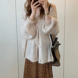 Patcute   Spring Autumn Knitted Cardigan Coats Woman Korean Simple Long Sleeve Sweater Women Casual Solid Loose V-Neck Cardigans