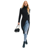 Patcute Uoozee  New Black Long Sleeves Skinny Tops Spring Korean Fashion Split-Side Turtleneck T-Shirt Long Shirt Top For Women