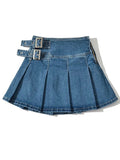 Patcute   Summer New TARUXY Denim Y2k Skirt with Pleats and Belt 90s E-girl Korean Skirts For Women High Street Jeans Short Bottom