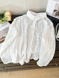 Patcute  Blusas Mujer De Moda 2024 New Style Turn Down Collar Heavy Embroidery Sweet Shirts Single-breasted Vintage French Women Blouses