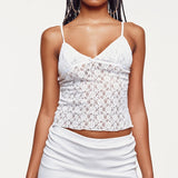 Patcute Fairy Coquette Floral Lace Camis 90s Vintage V Neck Mesh Sheer Crop Tops Y2K Aesthetic 00s Retro Tank Vest Women Chic Clothes