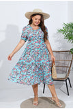 Patcute  Women Summer Chiffon Floral Print Long Dress Short Sleeve Elegant V Neck Elastic Waist Holiday Beach Dress Bohemian Maxi Dress