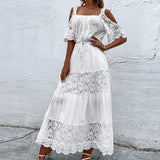 Patcute Elegant Retro White Lace Jacquard Women Dress Office Ladies Temperament Off Shoulder Maxi Dresses 2023 Long Evening Party Dress