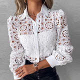 Patcute  upWhite Lace Patchwork Shirt Blouse Women Spring Summer Unlined Long Sleeve Shirts For Women 2024 Fashion Hollow Out Vintage Tops