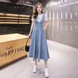 Patcute  Denim Suspender Dress Women  New Spring Summer Suspender Dress Female Fashion Slim Single Breasted High Waist Long Dresses