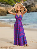 Patcute  Floral Print Knotted Maxi Dress For Women Sexy V-neck Back Tie Holiday Beach A-line Dress Summer Female Sundress