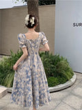 Patcute  NMZM Printed Women's Summer Plus Size Dress Elegant Fluffy Short Sleeve Square Neck Dress Retro Party Midi Dress