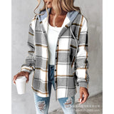 Patcute  2024 New Autumn Winter New Fashion Women's Clothing Solid Color Plaid Hooded Jacket Casual