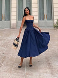 Patcute Elegant Spaghetti Strap Midi Dress Slim A Line Party Dresses Navy Blue Casual Birthday Holiday Dress Women's clothing