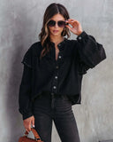 Patcute Vintage Ruffles Lantern Sleeve Loose Coat for Women Casual O-neck Beading Outwear Autumn 2022 Fashion Jackets Boho Blusa