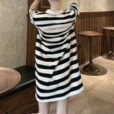 Patcute  Striped Short Sleeve Midi Dress for Women Summer Korean Fashion Casual Retro Dress Harajuku Backless Dresses 2024 New