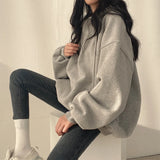 Patcute  Women cardigan Hoodie Streetwear Gray Harajuku Oversized Top Sweatshirt Female Casual Long Sleeve Pocket Hooded Coats