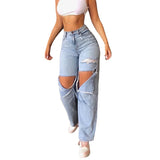 Patcute  Women Wide Leg Streetwear Baggy Ripped Jeans Lady Blue Y2K Punk Loose Oversize Hole Denim Pants Vintage Distressed Light Trouser