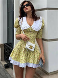 Patcute  Summer Printed Patchwork Mini Dress Female V-Neck Short Sleeve Slim Fashion Elegant Party Dress Gown For Women Dress